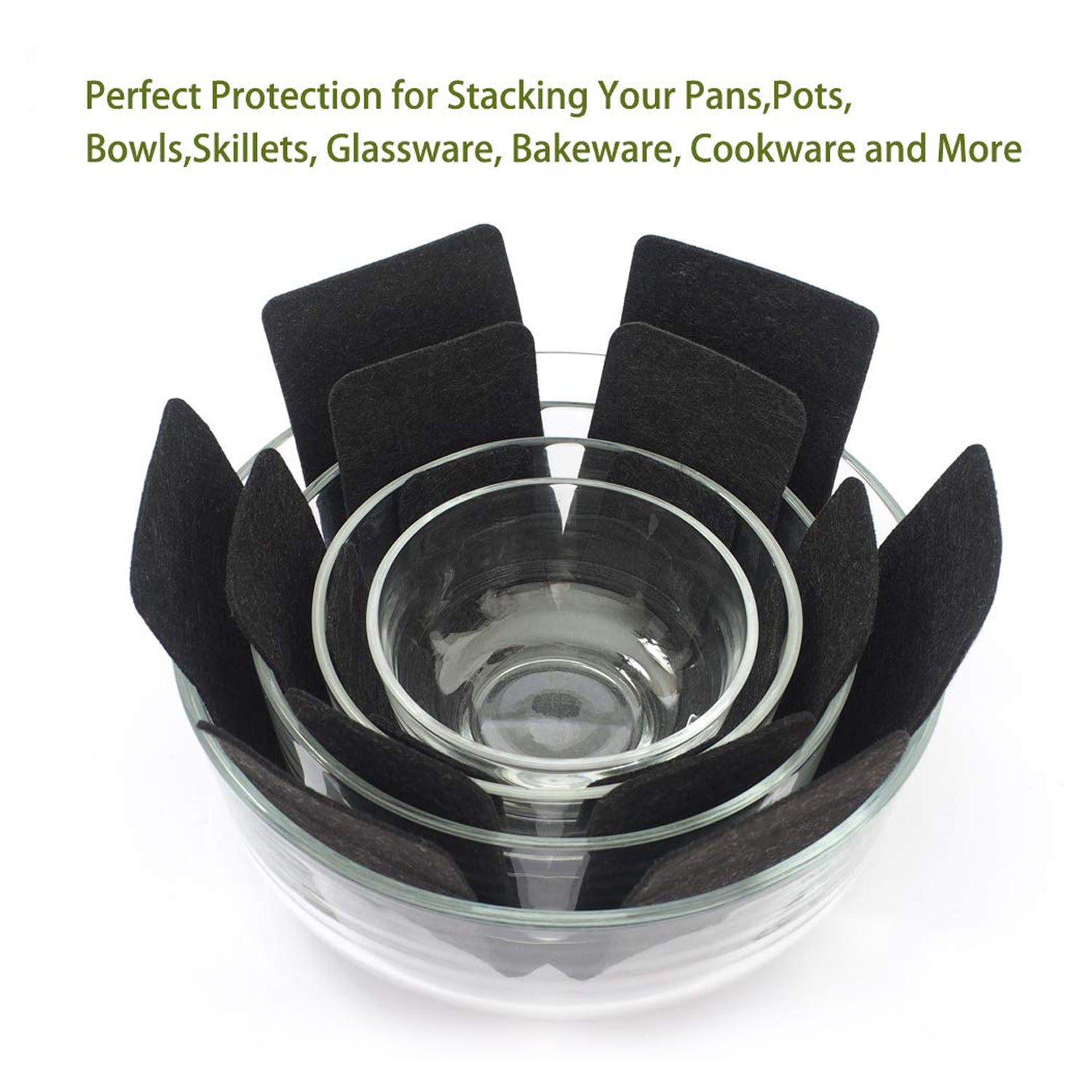 Wukusy 3-piece set of pots and pans protectors in three different sizes, designed to prevent scratches and damage in the kitchen.