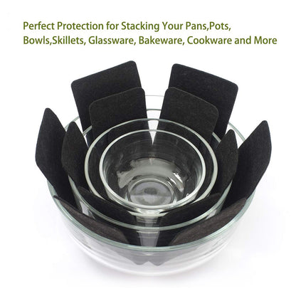 Wukusy 3-piece set of pots and pans protectors in three different sizes, designed to prevent scratches and damage in the kitchen.