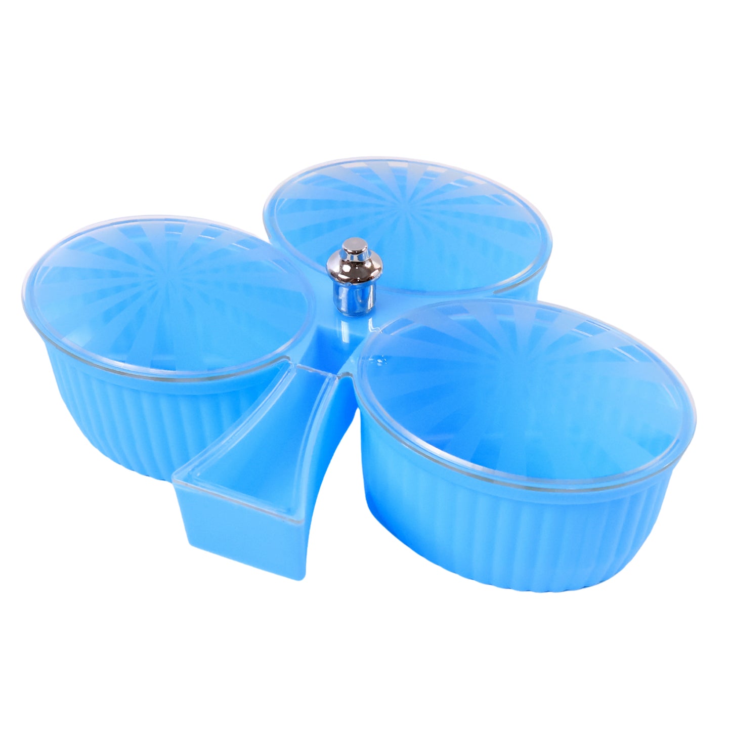 Wukusy premium 3-compartment revolving dry fruit box for home storage, with clear compartments and rotating design.