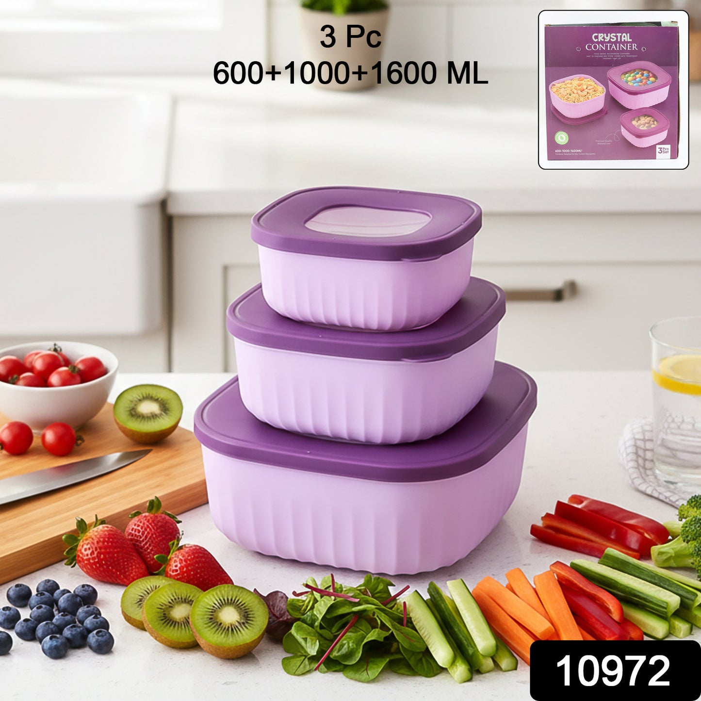 Wukusy premium 3-piece food storage container set with clear lids and airtight seals for kitchen organization.
