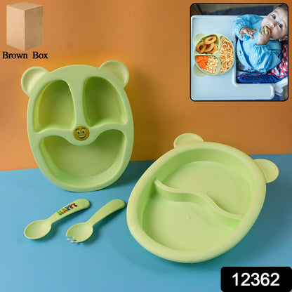 Wukusy premium 4-piece kids mealtime feeding set with colorful plates, bowls, and utensils for children’s dining.