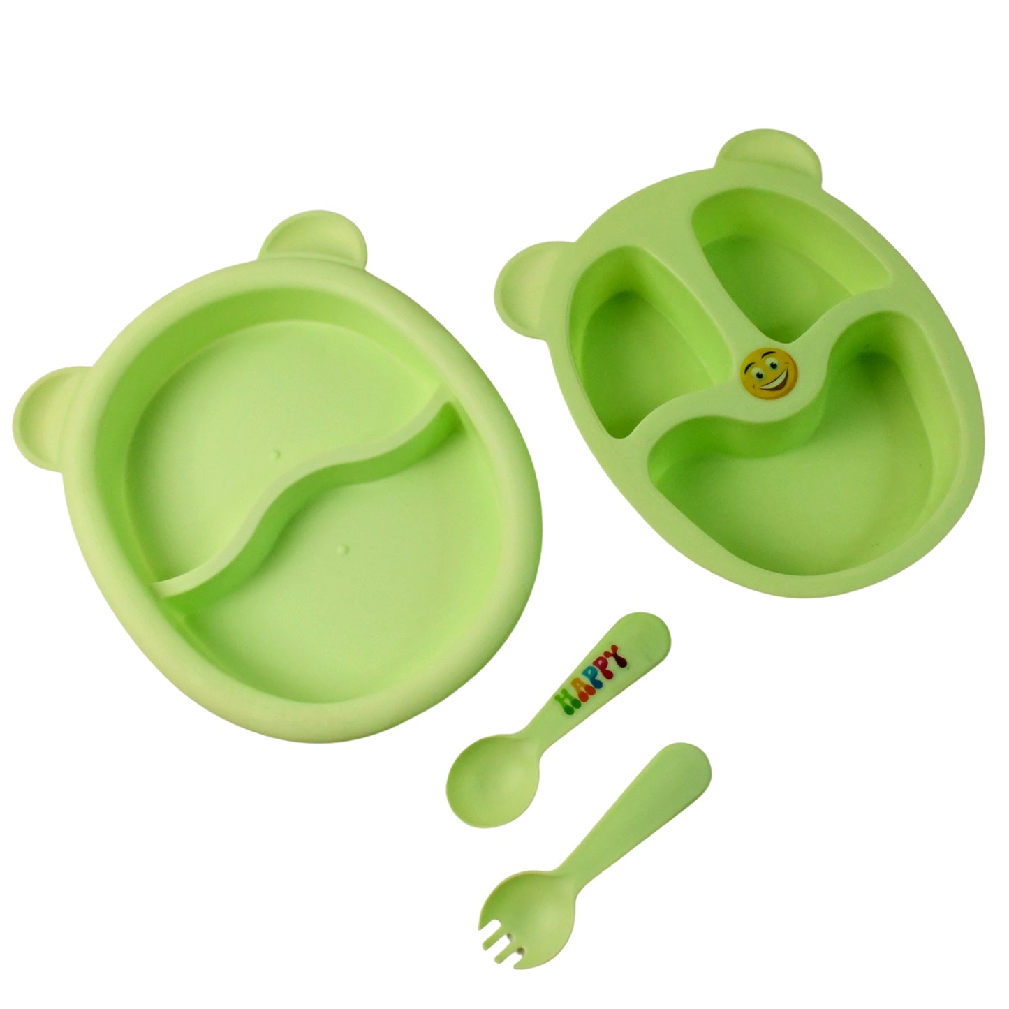 Wukusy premium 4-piece kids mealtime feeding set with colorful bowls, plates, and utensils for children’s dining.