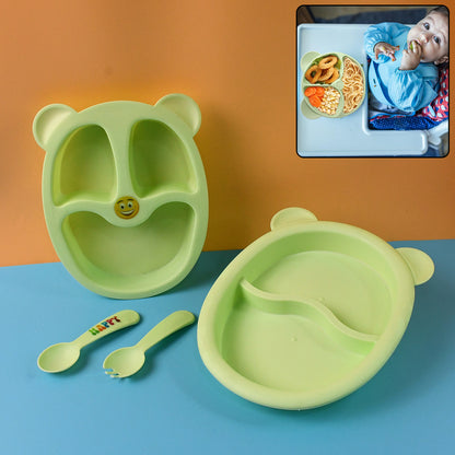 Wukusy premium 4-piece kids mealtime feeding set with colorful plates, bowls, and utensils for children’s dining.