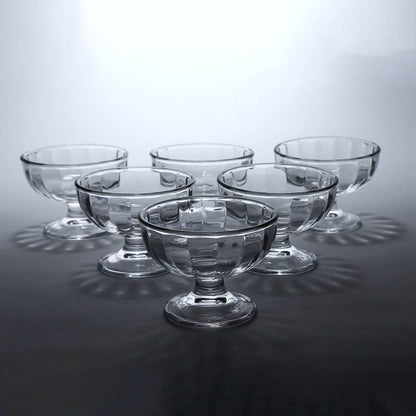 Set of six Wukusy premium glass ice cream dessert bowls, clear and elegant for serving treats in home and kitchen settings.