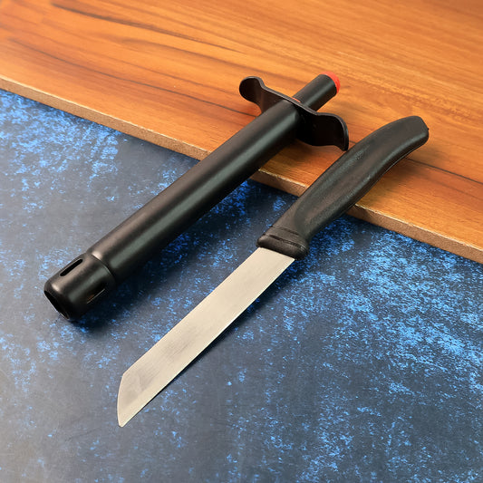 Wukusy premium kitchen knife and gas lighter combo set, stainless steel blades with ergonomic handles and a safety gas lighter.