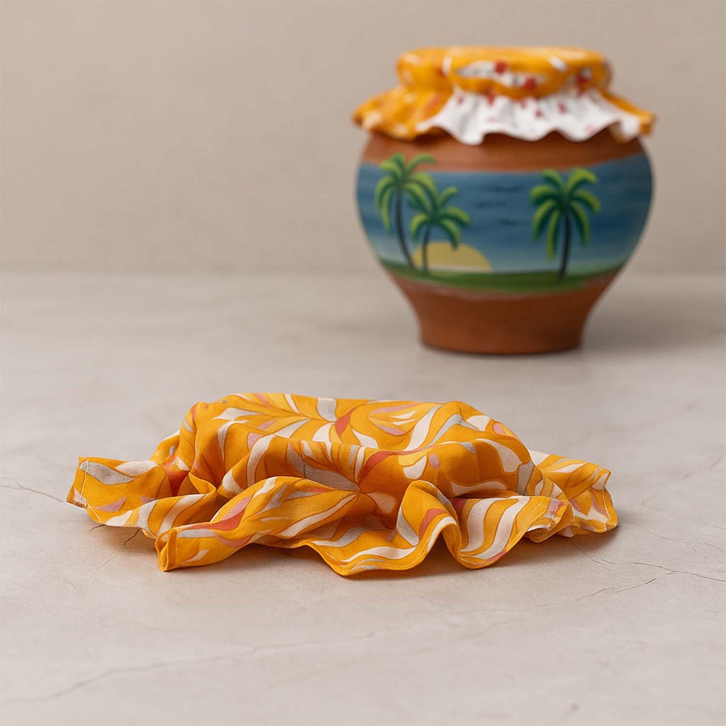 Premium Matka cover by Wukusy, designed for home and kitchen use, showing a stylish fabric cover on a traditional matka jar.