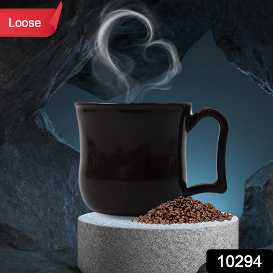 Black plastic coffee mug with handle, Wukusy premium tea cup for home and kitchen use.
