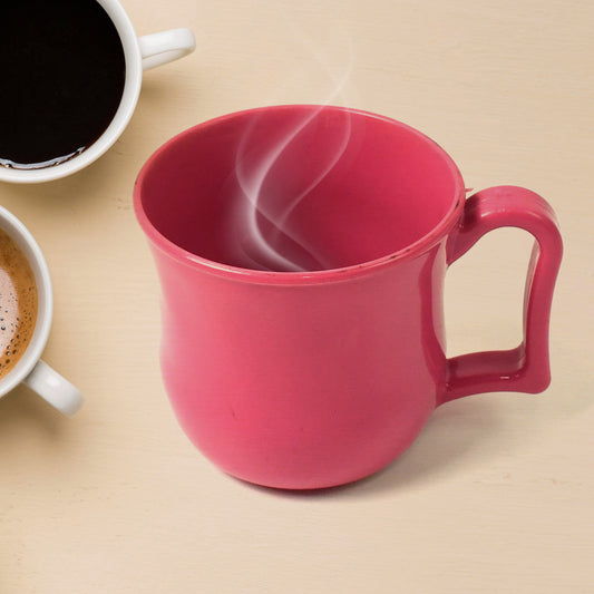 Colorful Wukusy premium plastic coffee and tea mug with a handle, shown in a mix of vibrant colors.
