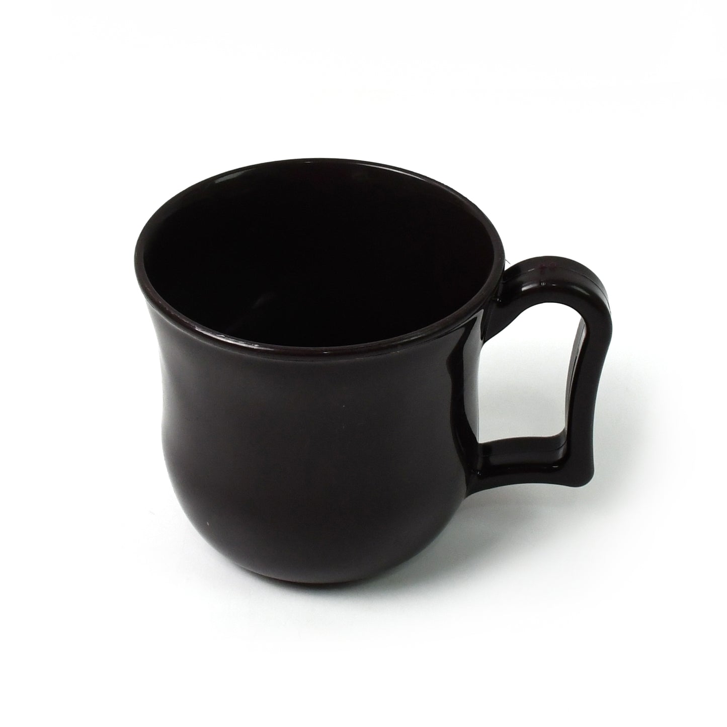 Black Wukusy plastic coffee and tea mug with handle, shown in a colorful box, ideal for home and kitchen use.