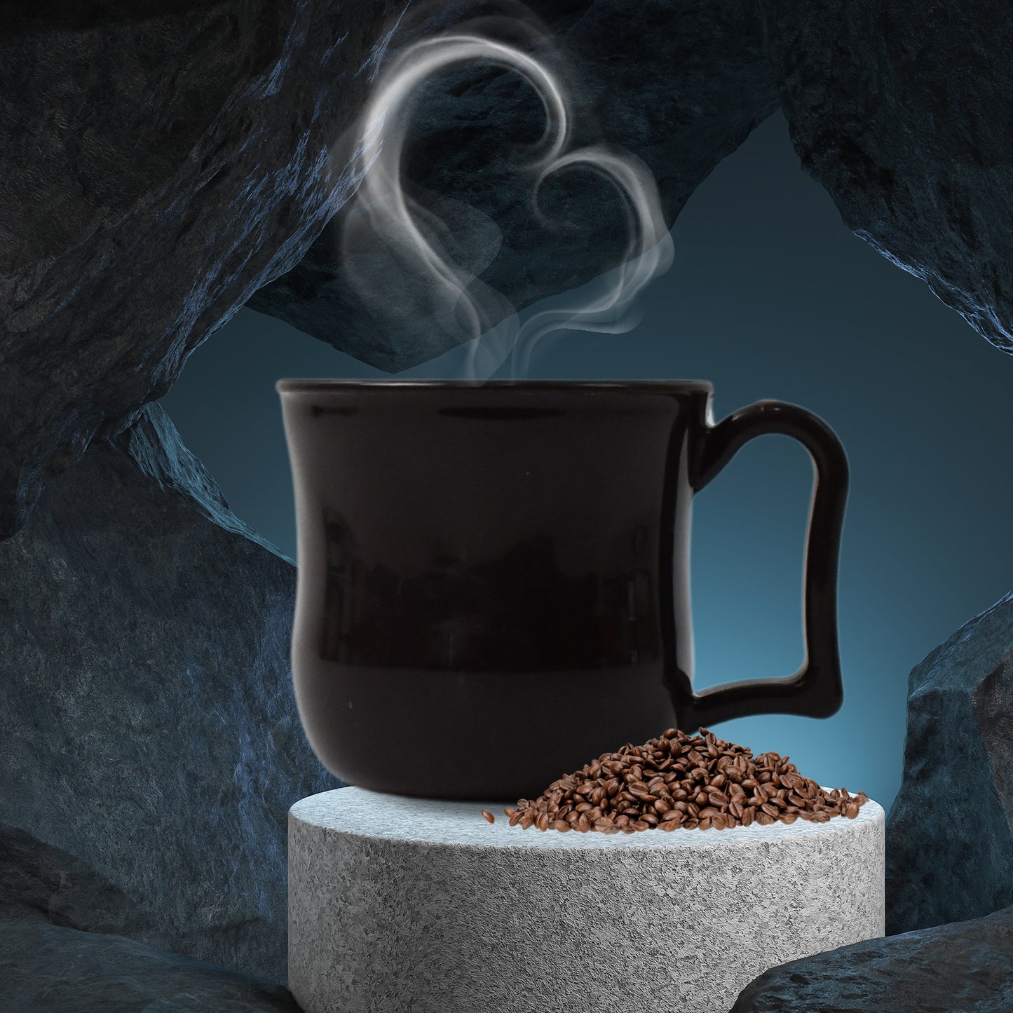 Black Wukusy plastic coffee and tea mug with handle, displayed in a colorful box, suitable for home and kitchen use.