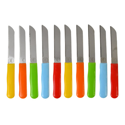 Set of 10 premium stainless steel handle plain knives by Wukusy for home and kitchen use, displayed individually on a white background.