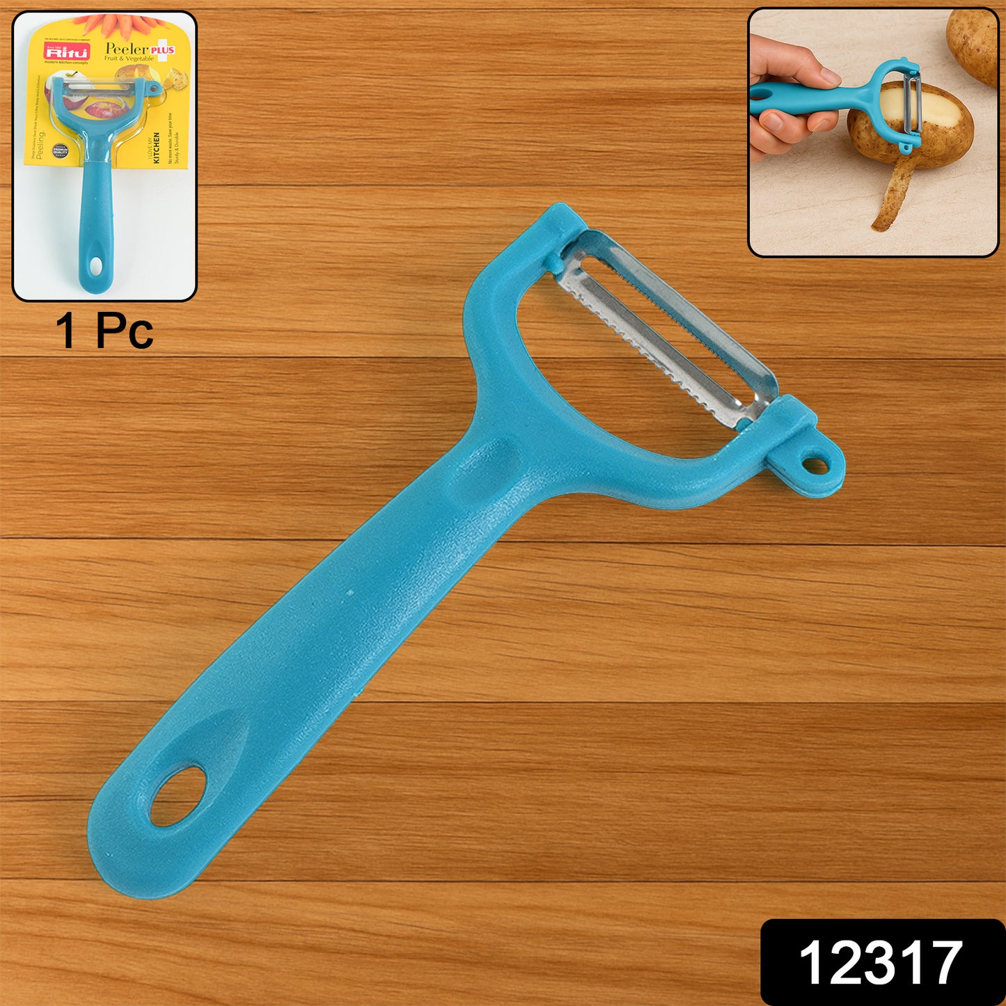 Wukusy Premium Ritu Peeler Plus for kitchen tasks, featuring ergonomic handle and sharp blade for peeling vegetables and fruits.