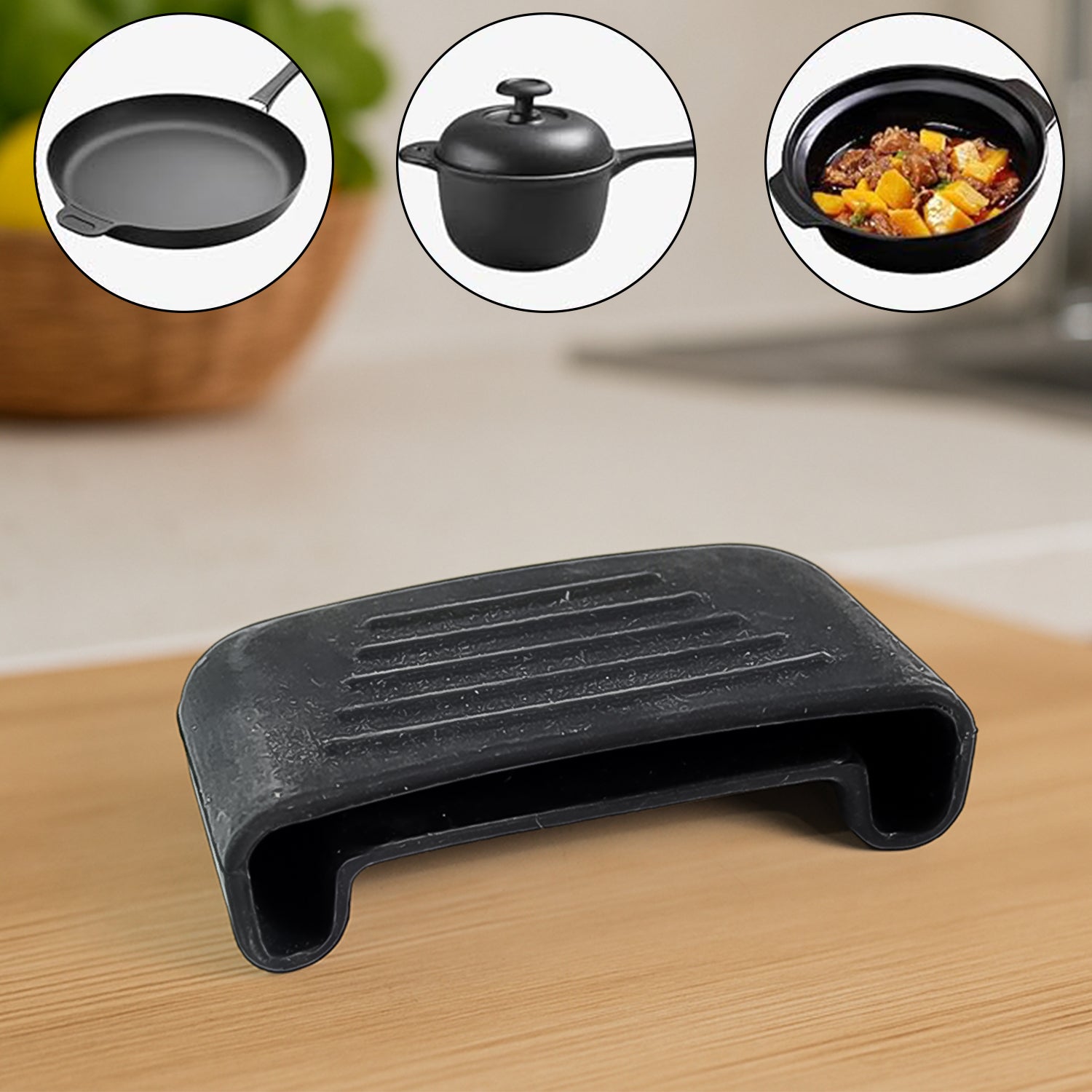 Wukusy premium silicone heat-resistant pot handle cover for cookware, designed to protect hands from heat during cooking.