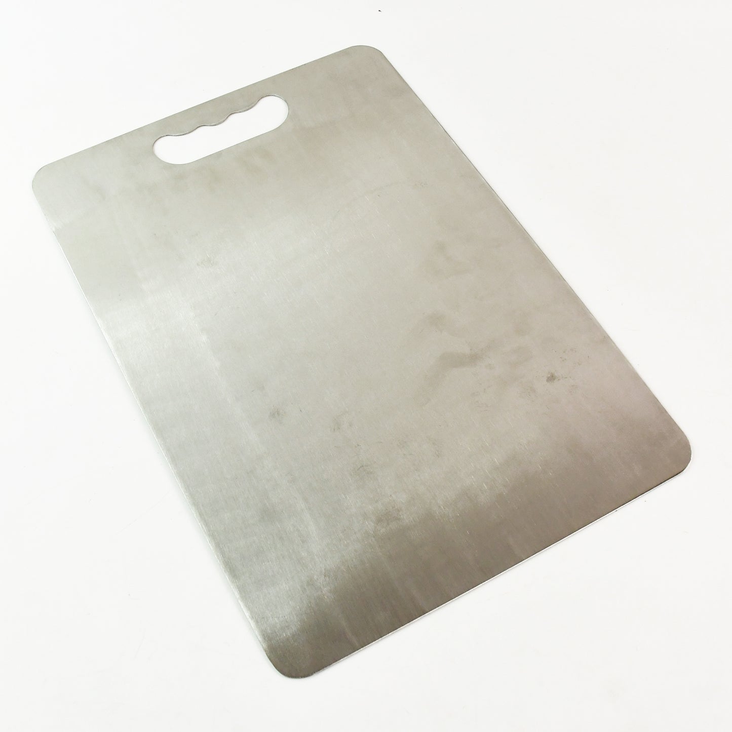 Wukusy premium stainless steel cutting board measuring 229mm by 330mm for home kitchen use, with a smooth reflective surface.