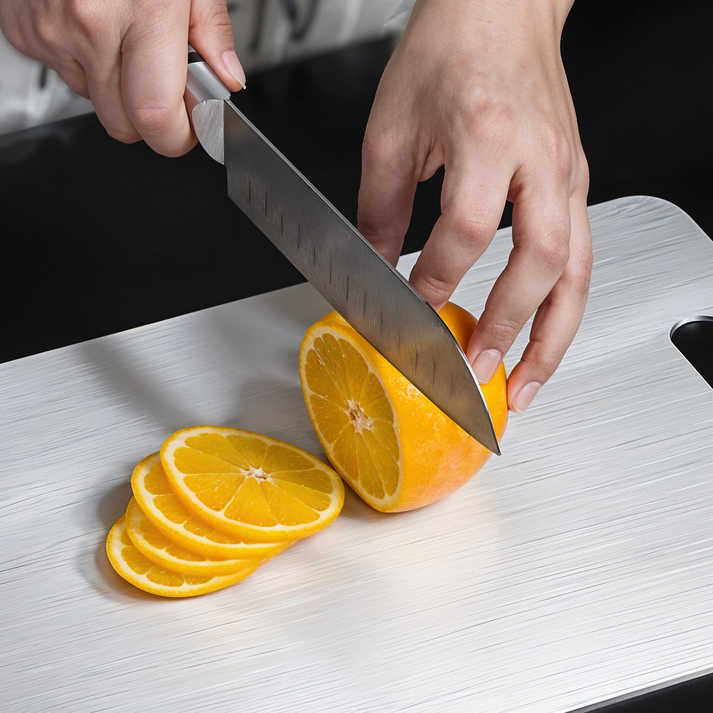 Wukusy premium stainless steel cutting board, 229mm x 330mm, ideal for home kitchen food preparation.