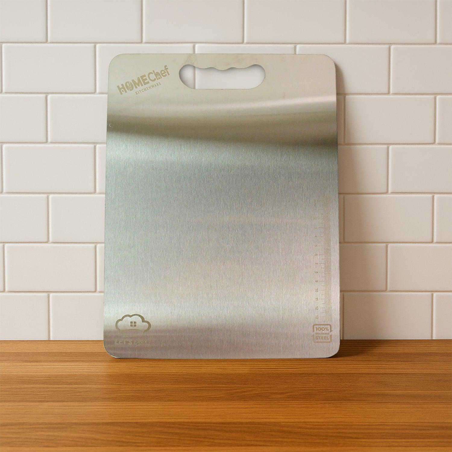 Stainless steel cutting board by Wukusy, 229mm x 330mm, ideal for home and kitchen food prep.