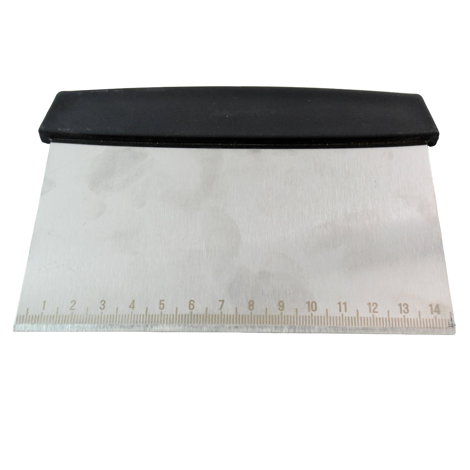 Wukusy premium stainless steel dough scraper for home and kitchen use, with a sturdy handle and wide scraping blade.