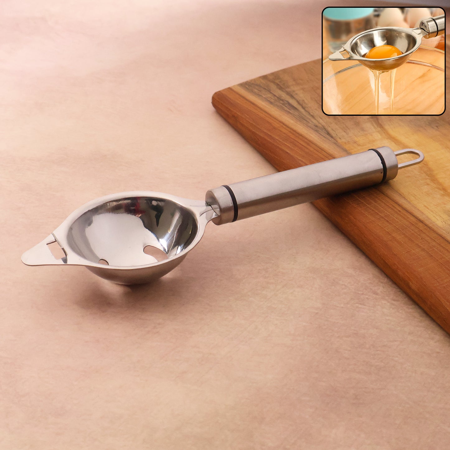 Wukusy premium stainless steel egg separator tool for kitchen use, designed to easily separate egg yolks and whites.