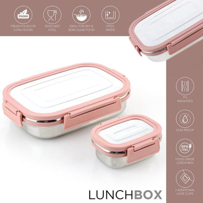 Set of two Wukusy stainless steel leak-proof and airtight lunch boxes, 900ml and 200ml capacities, for home and kitchen use.