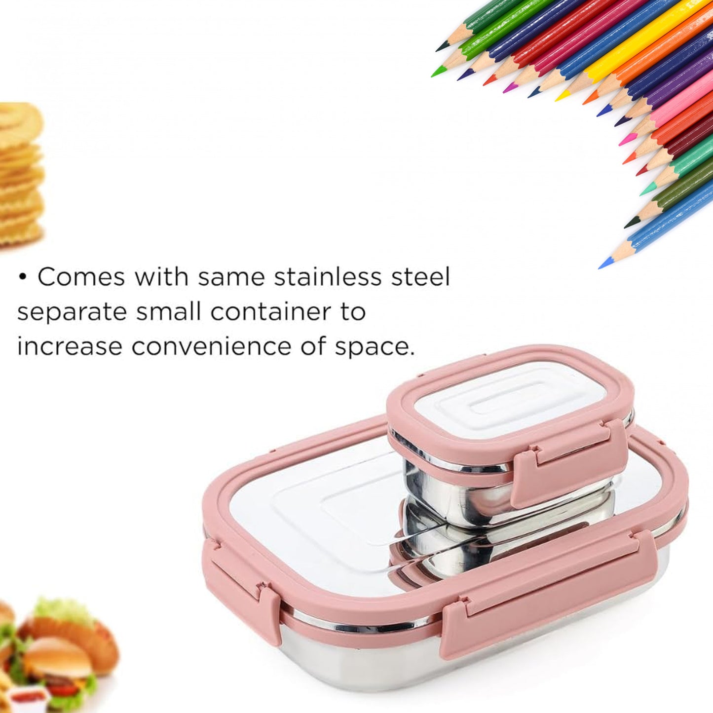 Wukusy stainless steel leak-proof airtight lunch boxes, 900ml and 200ml, set of 2, perfect for home and kitchen storage.