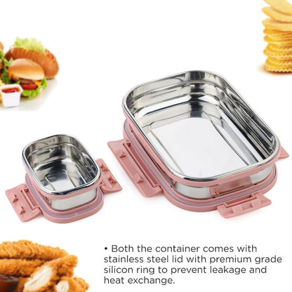 Wukusy premium stainless steel leak-proof and airtight lunch boxes, 900ml and 200ml, for home and kitchen storage.
