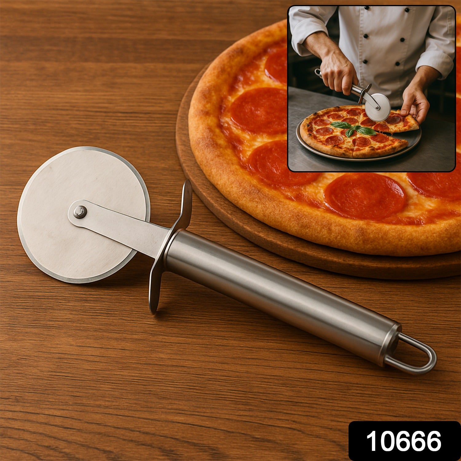 Wukusy premium stainless steel pizza cutter wheel with sharp blade for clean, easy slicing of pizzas in home and kitchen use.