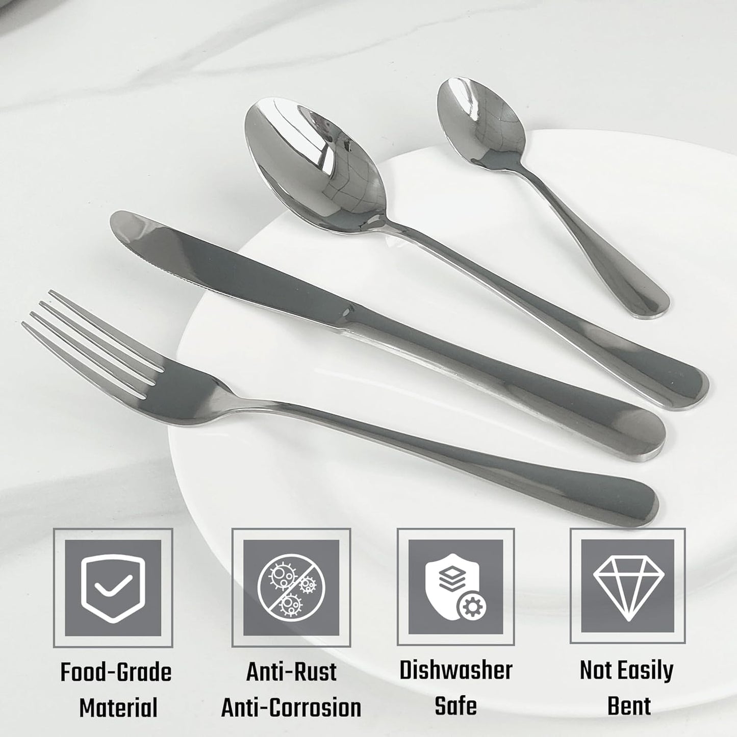 Wukusy 24-piece premium stainless steel polished cutlery set with forks, knives, spoons for home and kitchen use