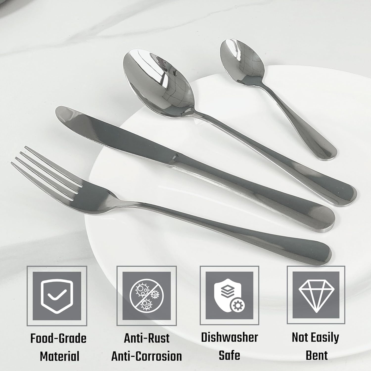 Wukusy 24-piece premium stainless steel polished cutlery set with forks, knives, spoons for home and kitchen use