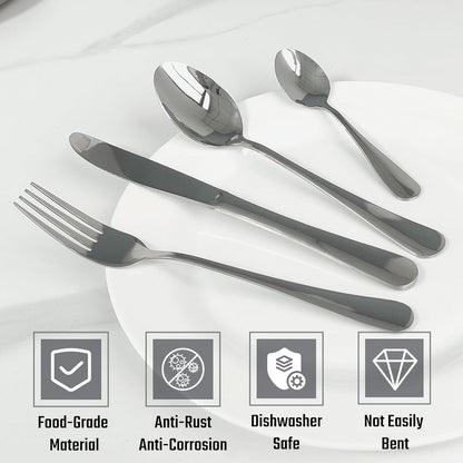 Wukusy 24-piece premium stainless steel polished cutlery set with forks, knives, spoons for home and kitchen use
