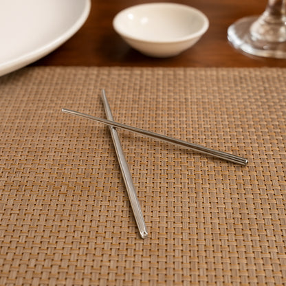 Pair of premium stainless steel reusable chopsticks from Wukusy, suitable for home and kitchen use, sleek and durable design.