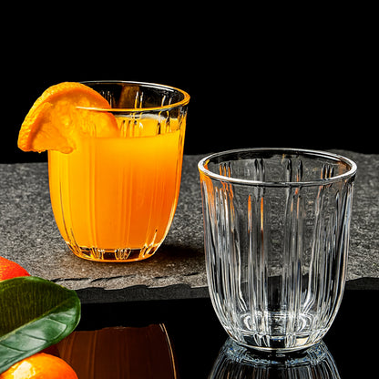 Six clear glass tumblers from Wukusy, 256ml capacity, designed for home and kitchen use, shown in a set.