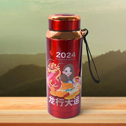 Wukusy printed vacuum insulated water bottle, 800ml, for keeping drinks hot or cold, with a sleek design and secure lid.