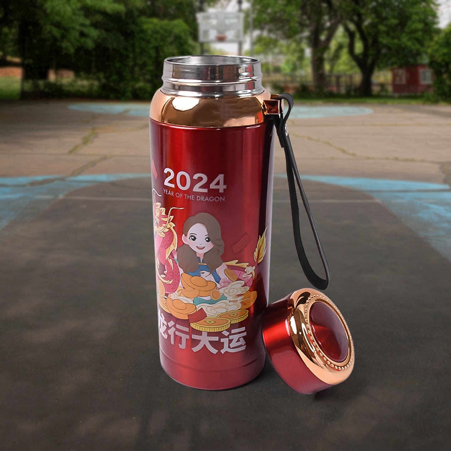 Wukusy printed vacuum insulated water bottle, 800ml, in a sleek design for keeping drinks hot or cold, suitable for home and kitchen use.
