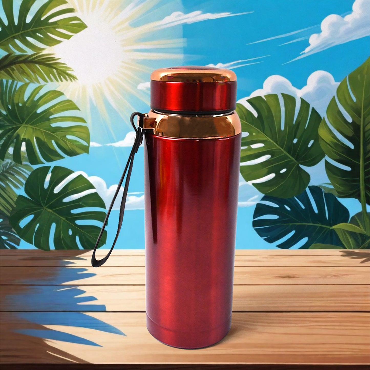Wukusy printed vacuum insulated water bottle, 800ml capacity, stainless steel, with colorful design for keeping drinks hot or cold.