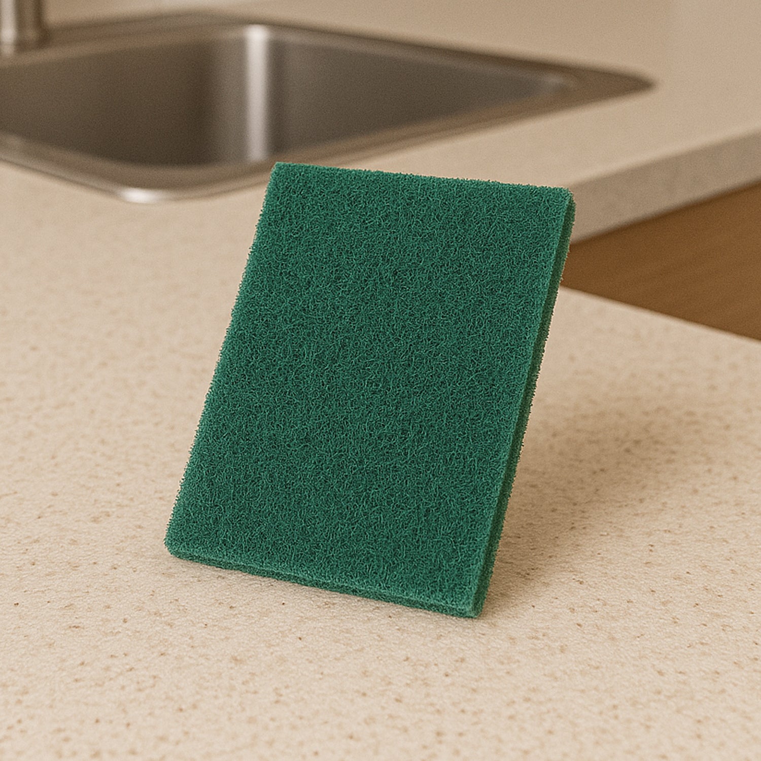 Wukusy heavy-duty kitchen scrubber pad, 4x6 inch, for cleaning pots, pans, and kitchen surfaces.