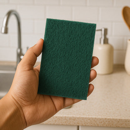 Wukusy heavy-duty kitchen scrubber pad, 4x6 inch, for tough cleaning tasks in home and kitchen use.