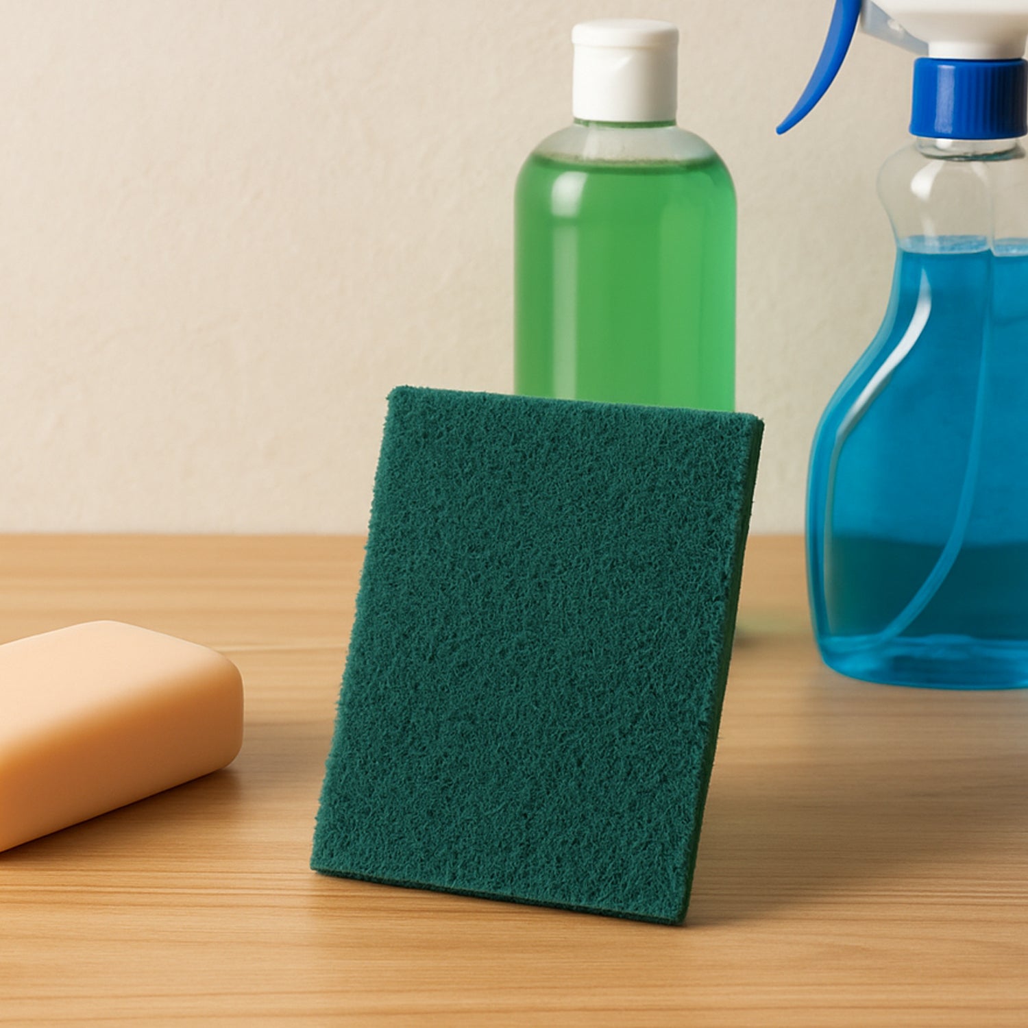 Wukusy heavy-duty kitchen scrubber pad, 4x6 inches, used for cleaning pots, pans, and kitchen surfaces.