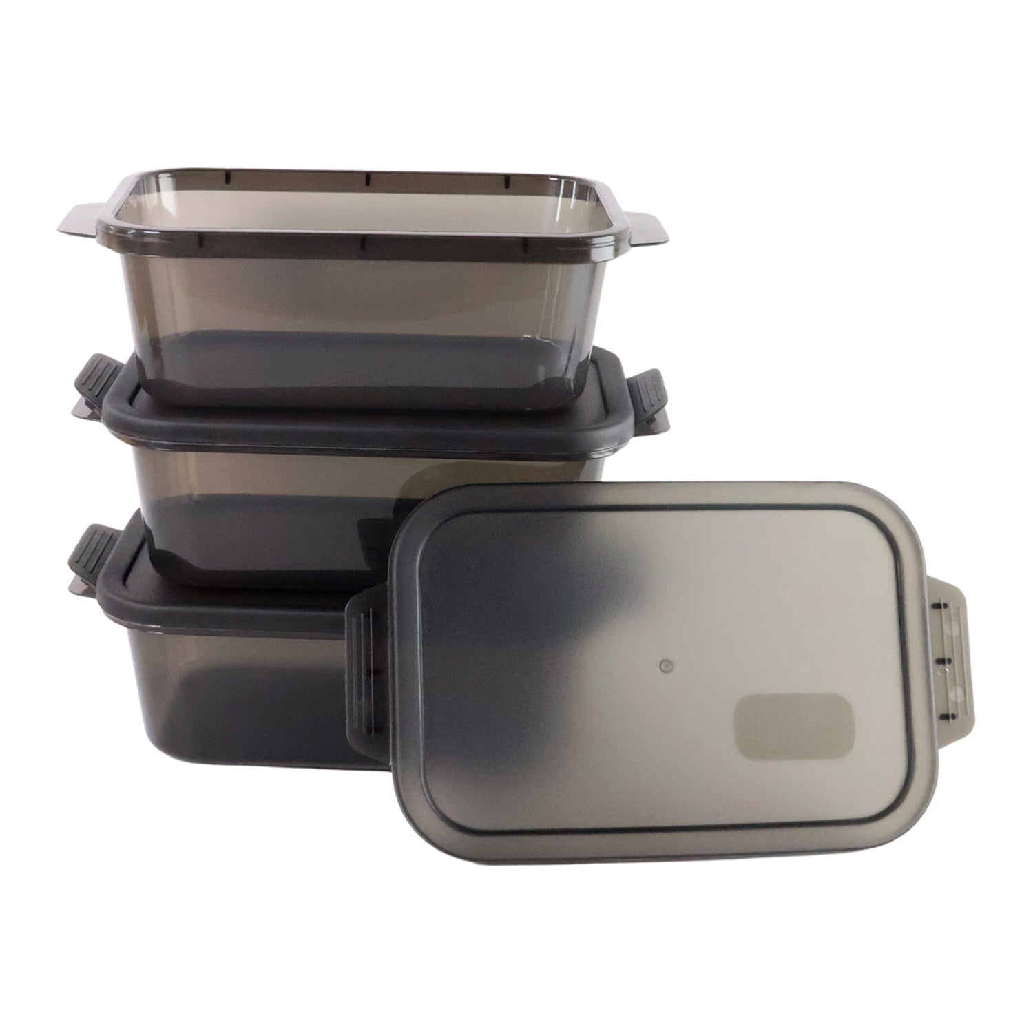 Set of three rectangular food storage containers by Wukusy for kitchen organization and freshness.