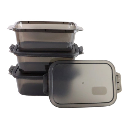 Set of three rectangular food storage containers by Wukusy for kitchen organization and freshness.
