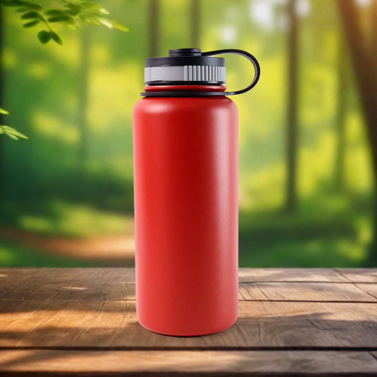 Red stainless steel Wukusy double wall vacuum-insulated 1000ml water bottle for home and kitchen use.
