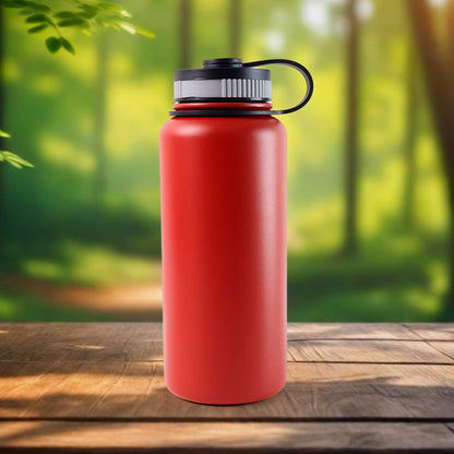 Red stainless steel Wukusy double wall vacuum-insulated 1000ml water bottle for home and kitchen use.