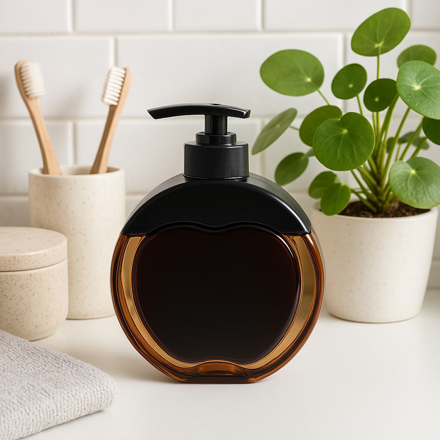 Refillable liquid soap dispenser by Wukusy, 350ml capacity, with a clear pump and sleek design for home and kitchen use.