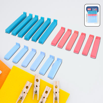 Wukusy Ritu 18-piece plastic pouch sealer clip set for sealing snack and food bags in home and kitchen use.