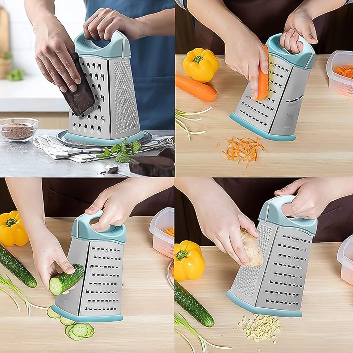 Wukusy Ritu heavy-duty 7-in-1 multipurpose stainless steel hexagonal grater for kitchen food preparation and grating tasks.