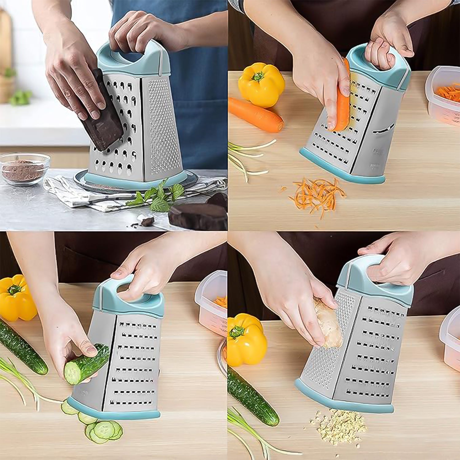 Wukusy Ritu heavy-duty 7-in-1 multipurpose stainless steel hexagonal grater for kitchen food preparation and grating tasks.