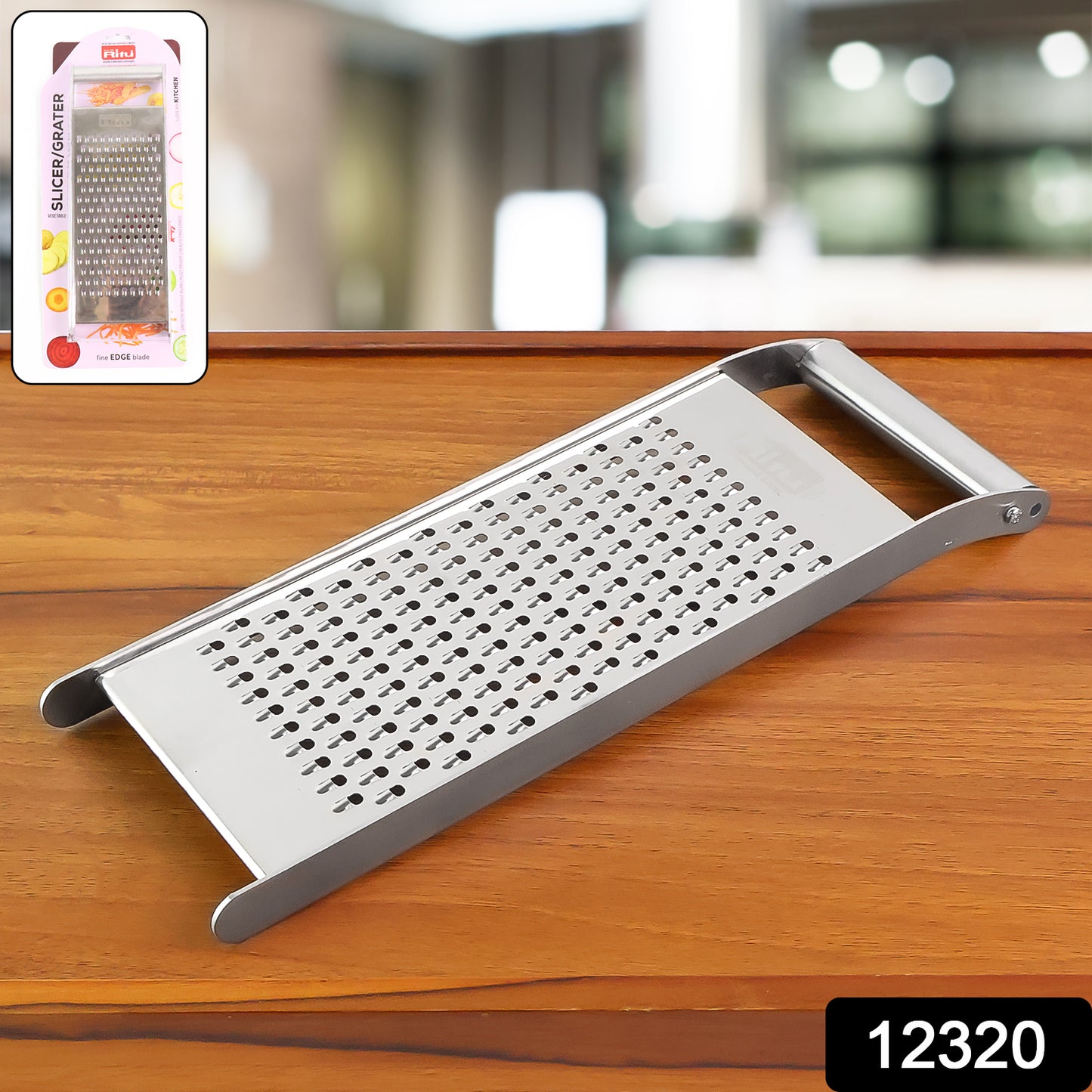 Wukusy Ritu Premium stainless steel handheld grater and slicer for kitchen use, with ergonomic handle and sharp blades.