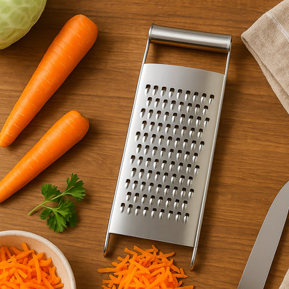 Wukusy Ritu Premium stainless steel handheld grater and slicer for kitchen use, with a durable ergonomic handle.