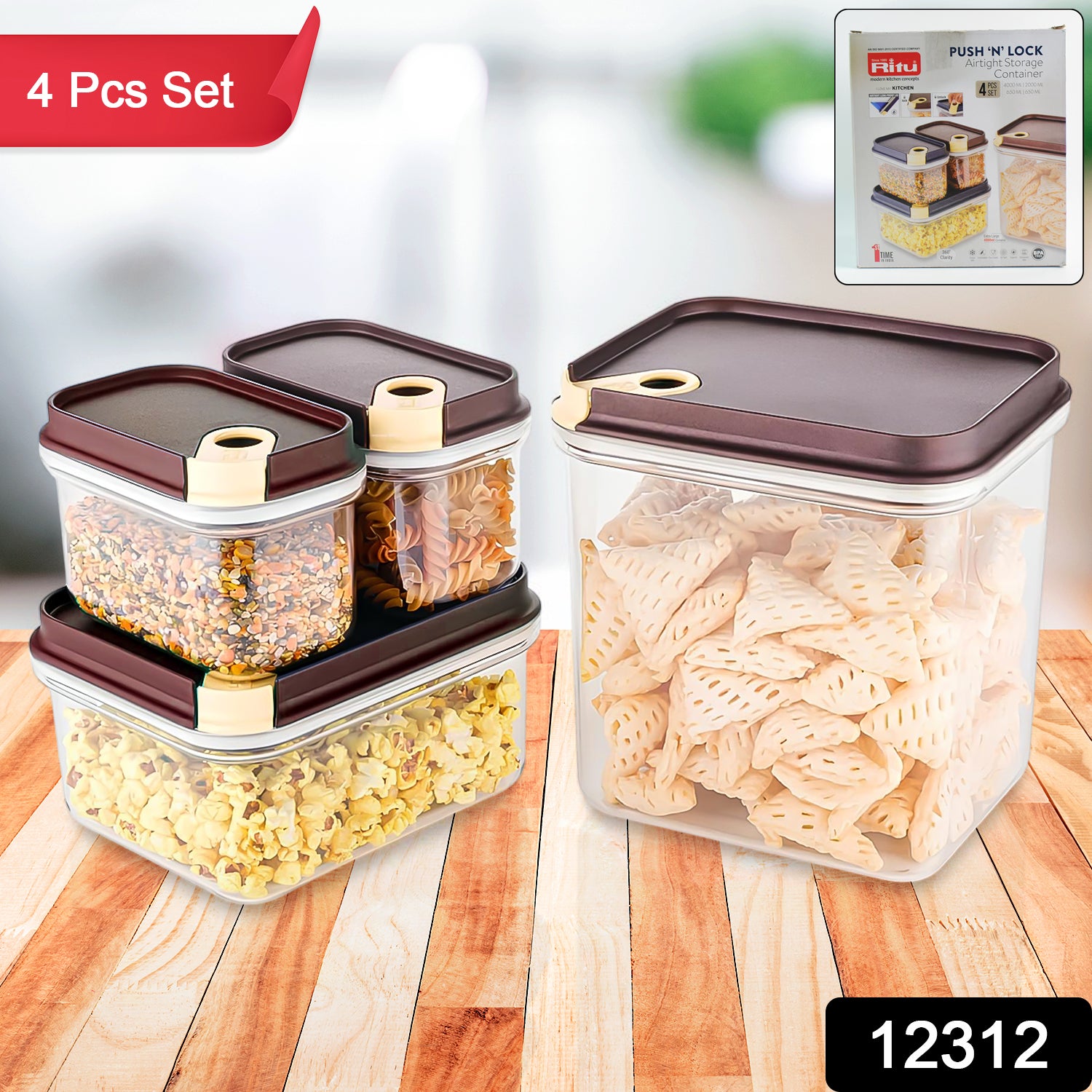 Wukusy Ritu Push N Lock 4-piece airtight food storage container set for kitchen organization and fresh food storage