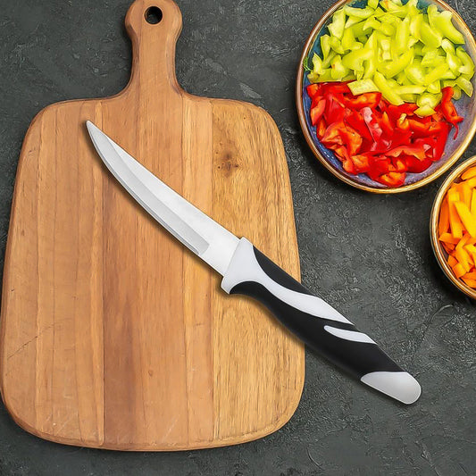 Wukusy Ritu Sharp stainless steel zebra kitchen knife with ergonomic handle, ideal for precise slicing and chopping in the kitchen.