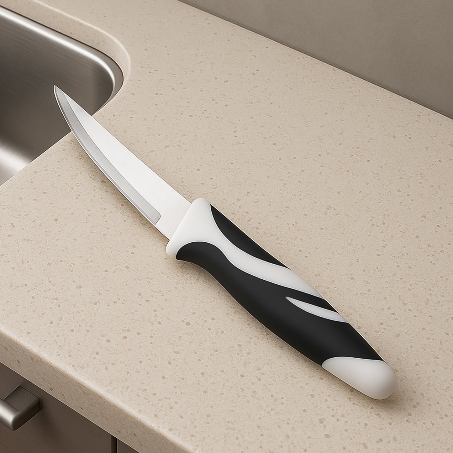 Wukusy Ritu Sharp Zebra Kitchen Knife with stainless steel blade, ideal for precise slicing and kitchen prep.